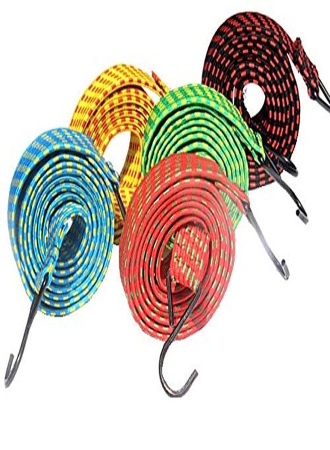 EMPOISON Stretchable Elastic Rope with Durable Steel Hooks | Flat Rubber Bungee Cord for Bikes, Cars, Luggage, Tents | Weatherproof & Abrasion Resistant | 2m+ Expandable (Random Color) (Pack of 2) - Image 1